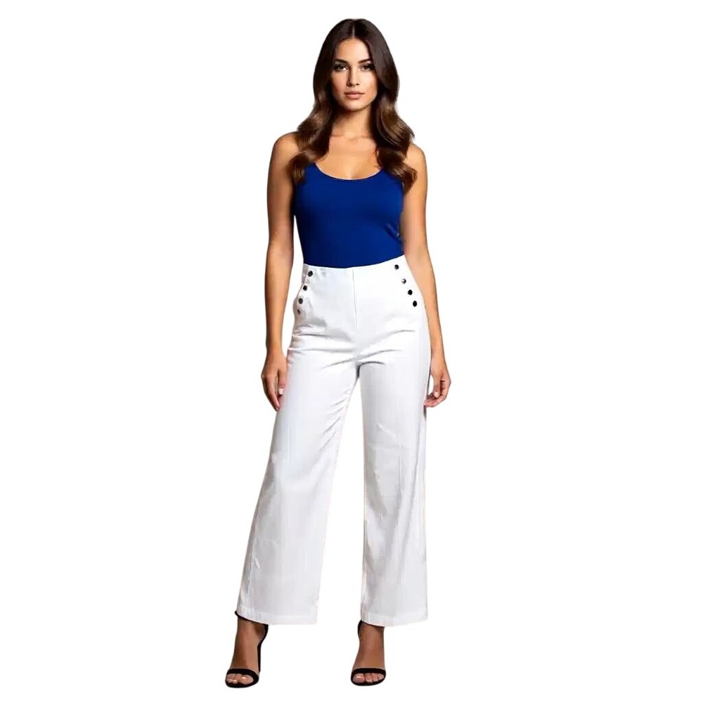 Lysse $148New York White Knit Denim Wide Leg Pants High Waist Stretch L NWT